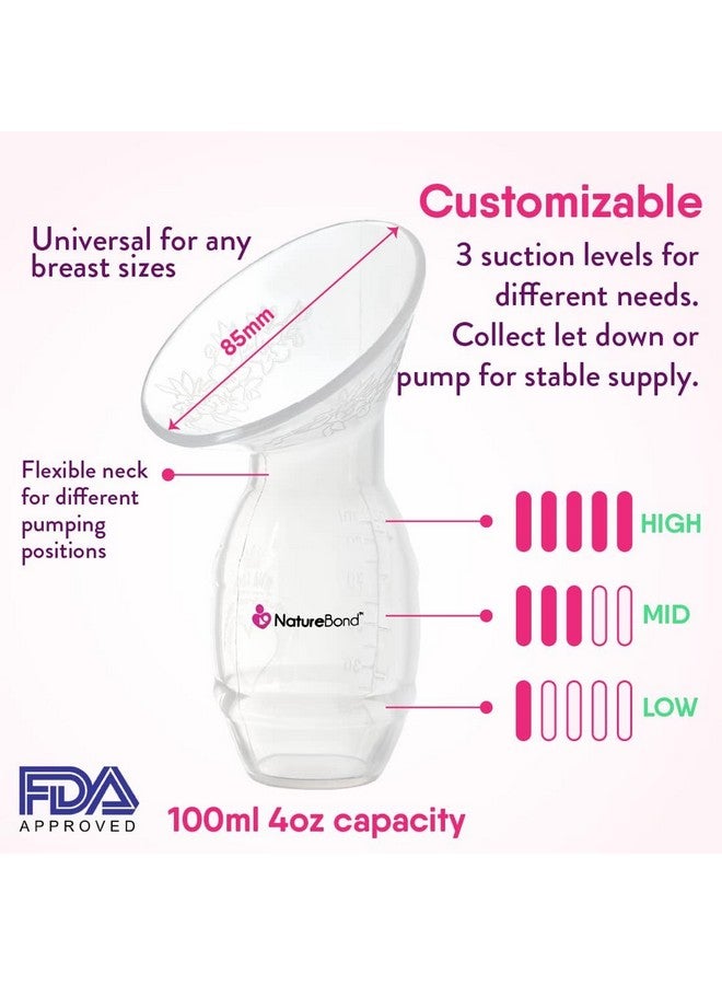 NatureBond Silicone Breast Pump with lid, Stopper, Strap, Pouch. Breastfeeding Essential Premium All in 1 Set. 3.4oz 100ml (Premium All-in-ONE) - Image 1