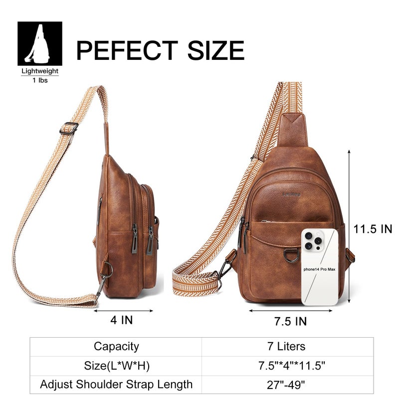LATMAP 7L Sling Bag for Women Men Crossbody Belt Bag Small Travel Sling Backpack Anti Theft Chest Daypack Purse Faux Leather,Brown - Image 4