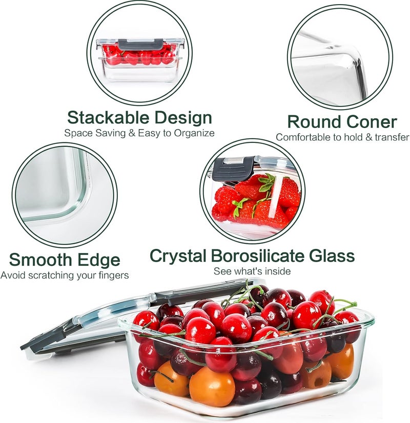 CEKEE 5 Packs 36 oz Glass Food Storage Containers with Lids, Glass Meal Prep Containers, Airtight Glass Lunch Containers, BPA Free, Microwave, Freezer and Dishwasher Safe - Image 4