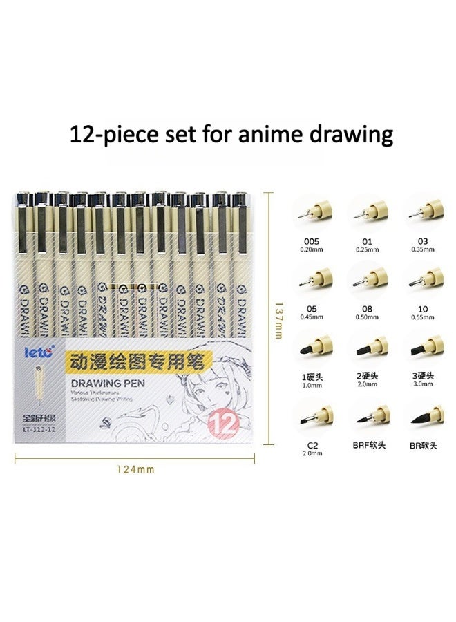 Leto Set of 12 Black Anime Drawing Pens - Image 1