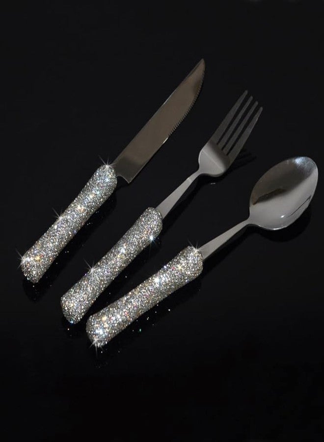 Bestbling Bling Rhinestone Crystal Dazzling Culinary Utensils Travel Set for Office, Lunch, and Travel (3, Silver) - Image 1