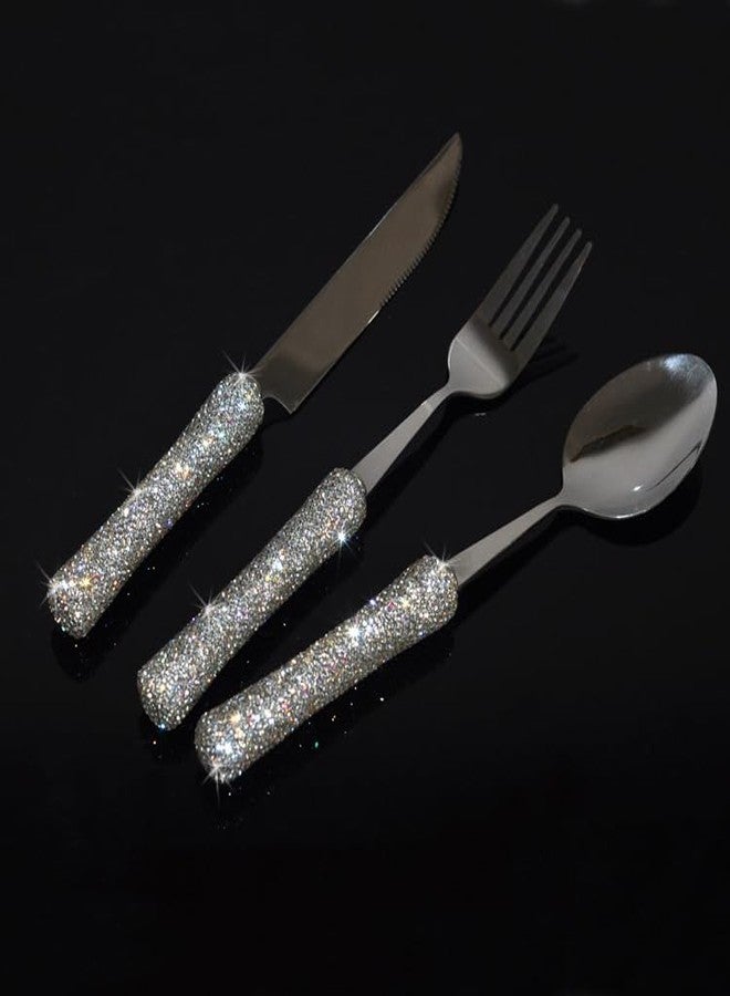 Bestbling Bling Rhinestone Crystal Dazzling Culinary Utensils Travel Set for Office, Lunch, and Travel (3, Silver) - Image 2