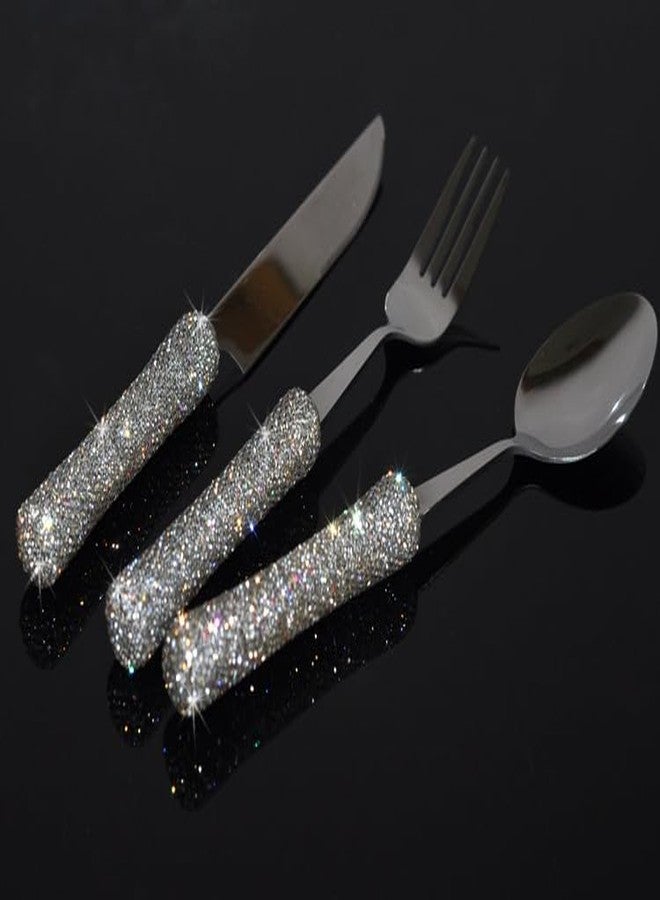 Bestbling Bling Rhinestone Crystal Dazzling Culinary Utensils Travel Set for Office, Lunch, and Travel (3, Silver) - Image 3
