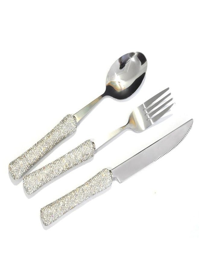 Bestbling Bling Rhinestone Crystal Dazzling Culinary Utensils Travel Set for Office, Lunch, and Travel (3, Silver) - Image 4