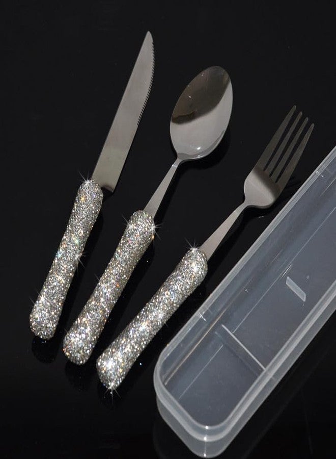 Bestbling Bling Rhinestone Crystal Dazzling Culinary Utensils Travel Set for Office, Lunch, and Travel (3, Silver) - Image 5