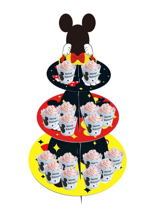 OULUN Large 3-Tier Mickey Minnie Cupcake Stand 12Inch Cardboard Cupcake Tray for Wedding Birthday Baby Shower Mickey Minnie Birthday Party Supplies - Image 1
