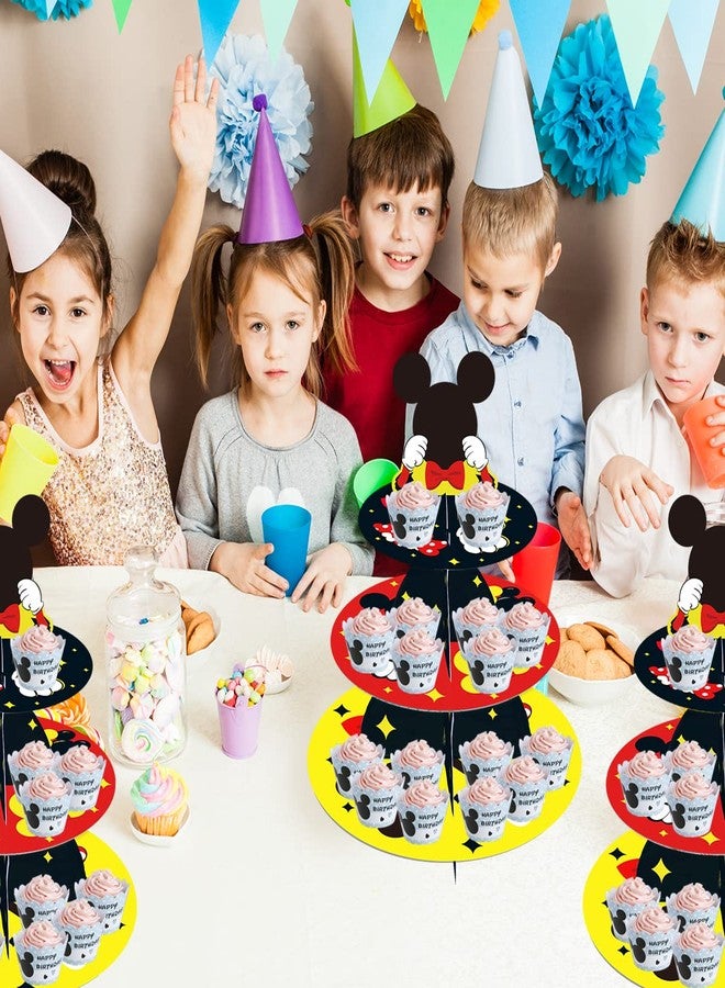 OULUN Large 3-Tier Mickey Minnie Cupcake Stand 12Inch Cardboard Cupcake Tray for Wedding Birthday Baby Shower Mickey Minnie Birthday Party Supplies - Image 4