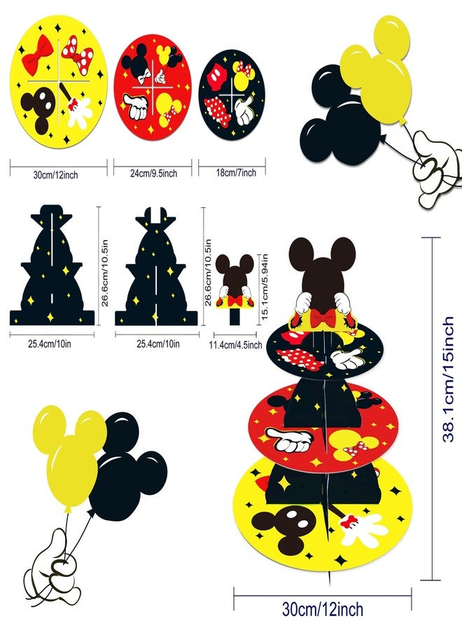 OULUN Large 3-Tier Mickey Minnie Cupcake Stand 12Inch Cardboard Cupcake Tray for Wedding Birthday Baby Shower Mickey Minnie Birthday Party Supplies - Image 5