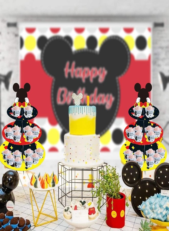 OULUN Large 3-Tier Mickey Minnie Cupcake Stand 12Inch Cardboard Cupcake Tray for Wedding Birthday Baby Shower Mickey Minnie Birthday Party Supplies - Image 2