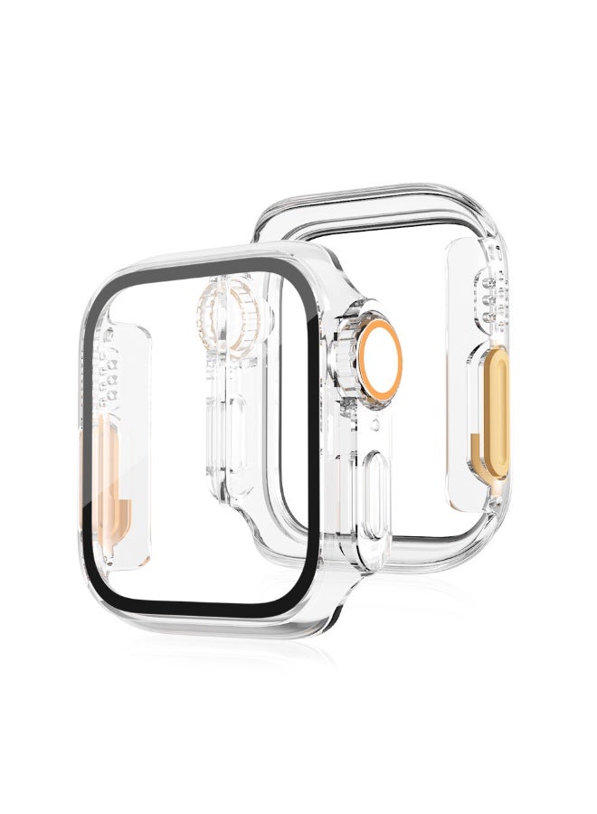 Compatible for Apple Watch Series 7/8/9 45mm Hard Case with Tempered Glass Screen Protector, Unique Design Hard PC Waterproof Case Cover, Bumper Full Coverage Accessories for iWatch 7/8/9 45mm - (Clear)