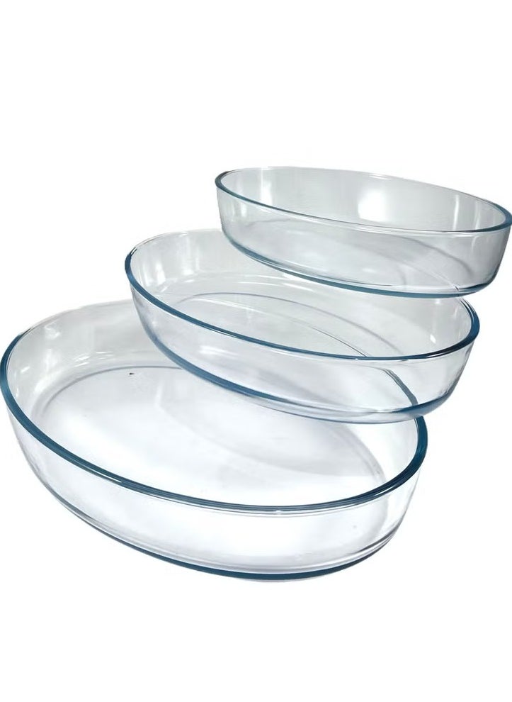Homemaker Premium 3-Piece Oval Glass Baking Dish Set – 4L, 3.2L & 2.4L – Clear, Turkish-Made, Oven-Safe & Elegant Design for Everyday & Special Meals  - Image 1