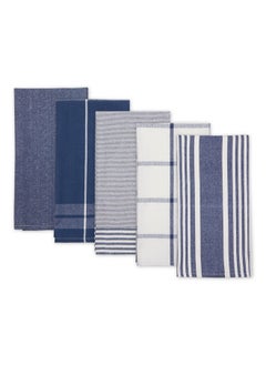 DII Assorted Woven Dishtowel Collection Classic Oversized 20X28 Nautical Blue 5 Piece  - Image 3