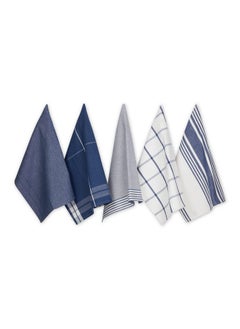 DII Assorted Woven Dishtowel Collection Classic Oversized 20X28 Nautical Blue 5 Piece  - Image 2