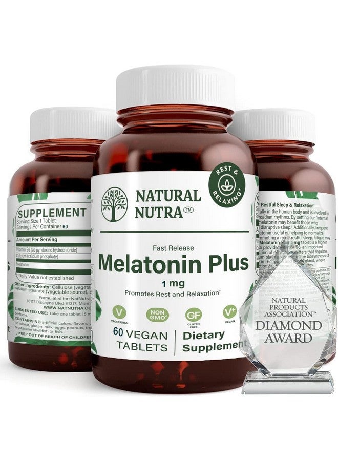 Natural Nutra أقراص ميلاتونين الطبيعية من ناتشورال نوترا للراحة والاسترخاء، مكمل للنوم، خالي من الغلوتين ونباتي، 1 ملغ، يعزز نومًا أكثر راحة، غير معدل وراثيًا، 60 قرص بنكهة النعناع - Image 1