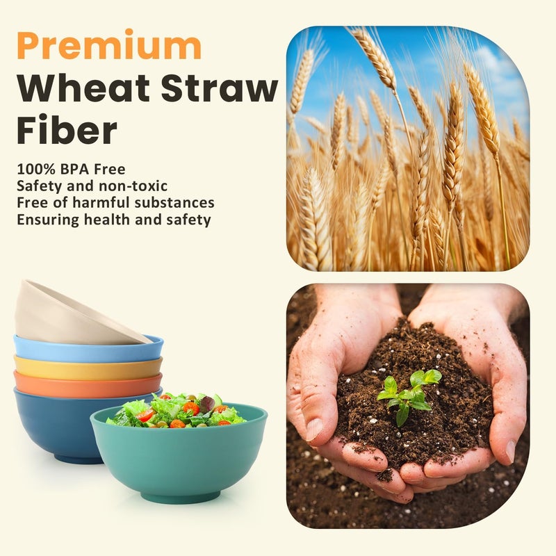 Homienly Unbreakable Large Wheat Straw Bowls 60 OZ Salad Bowls for Kitchen, Party, RV, Lightweight Camping Bowl Set Microwave and Dishwasher Safe Big Popcorn Bowl, Stackable (Multi, 6 PCS) - Image 3