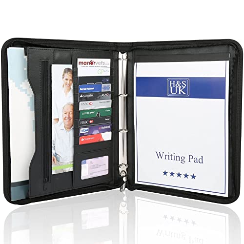 HST H&S Conference Folder - Zipped Portfolio Folder A4 - Faux Leather Folders for Documents with Ring Binder - A4 Organiser Folders - Work or Business Document Holder Padfolio Case - Image 1