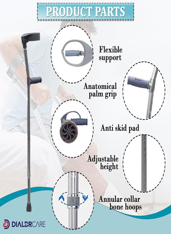 DIALDRCARE Forearm Folding Adjustable Walking Stick for Walking,Rubber Handles,Comfortable,Non-Slip Crutches for Adults (O-SHAPE CRUTCH, 2), Silver - Image 3
