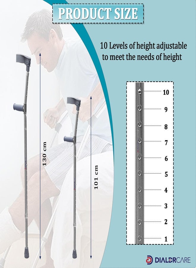 DIALDRCARE Forearm Folding Adjustable Walking Stick for Walking,Rubber Handles,Comfortable,Non-Slip Crutches for Adults (O-SHAPE CRUTCH, 2), Silver - Image 2