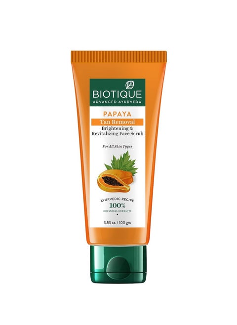 Biotique Papaya Tan Removal Brightening & Revitalizing Face Scrub | Gentle Exfoliation | Smooth and Clear Complexation | 100% Botanical Extracts| Suitable for All Skin Types | 100g