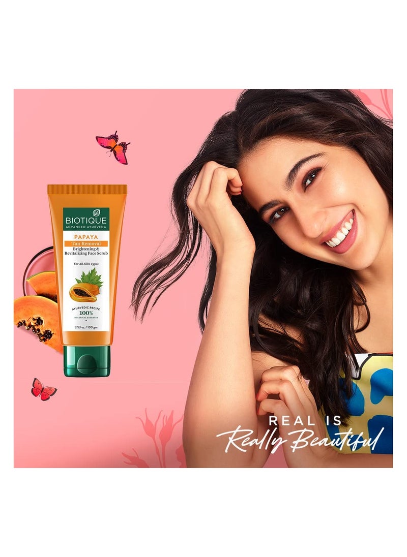 Biotique Biotique Papaya Tan Removal Brightening & Revitalizing Face Scrub | Gentle Exfoliation | Smooth and Clear Complexation | 100% Botanical Extracts| Suitable for All Skin Types | 100g  - Image 3