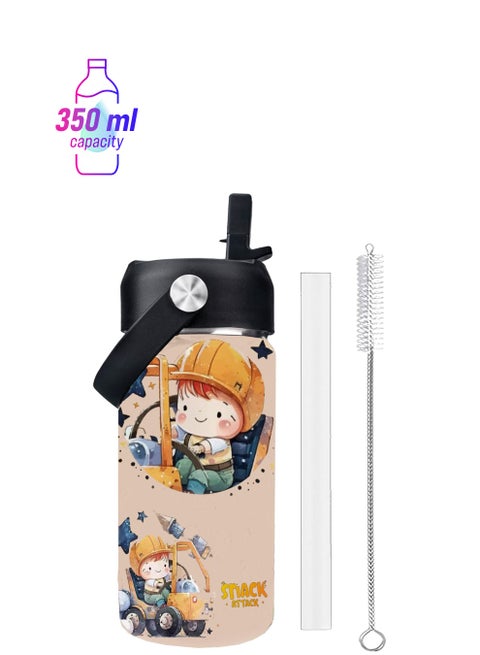 SA Kids Water Bottle for School Insulated water bottle with Straw Lid, Kids water bottle stainless steel, Double Wall, Baby water bottle, Steel water bottle (Brown Construction)