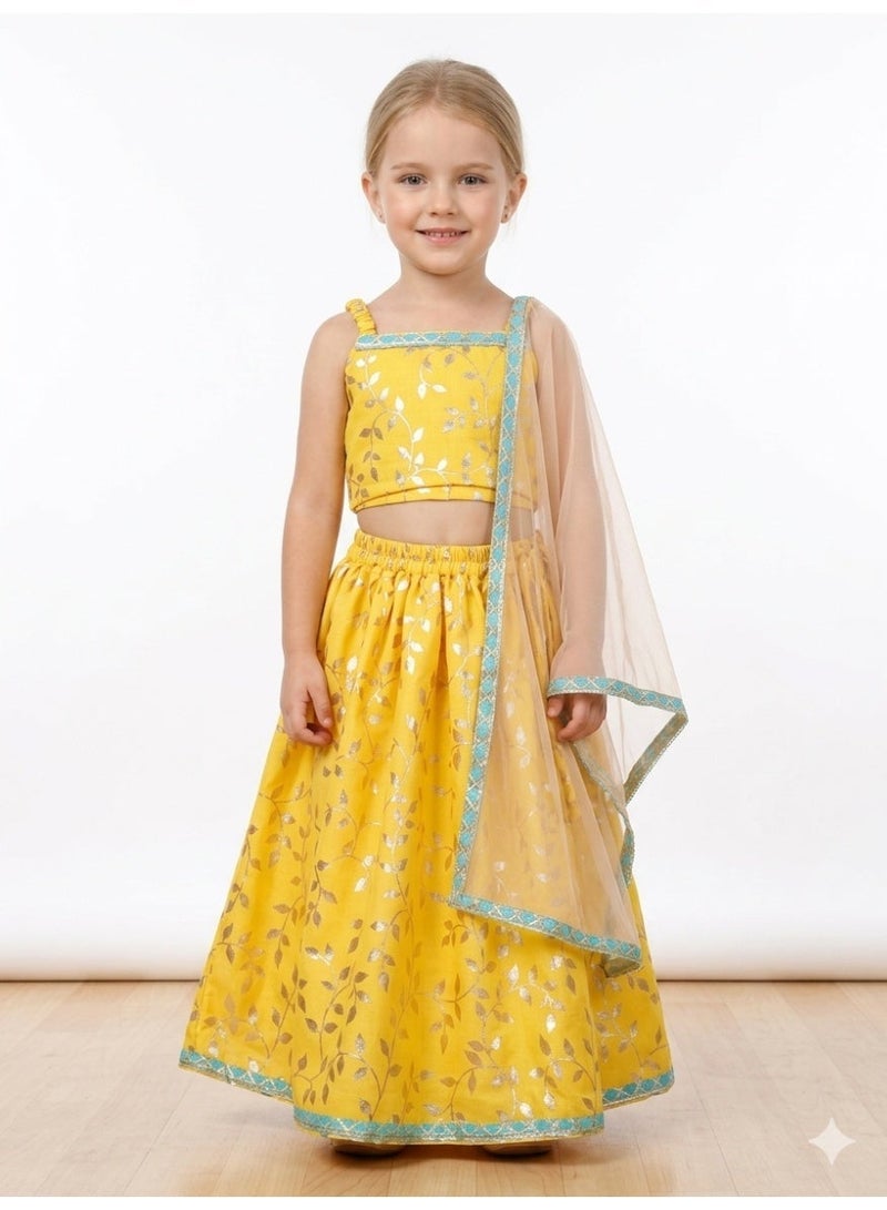 Saka Designs Yellow Printed Lehenga Set for Girls - Image 1