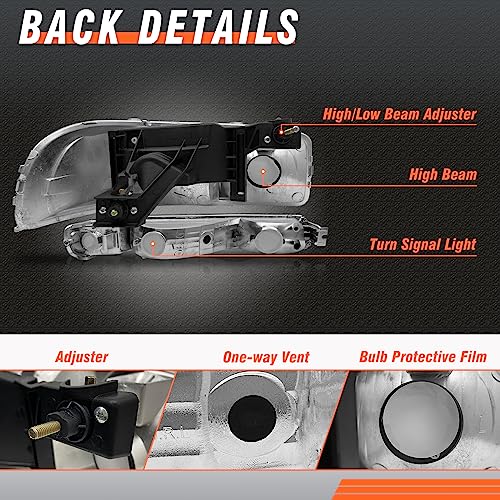 AXLAHA Headlight Assembly for 1999-2006 GMC Sierra 1500 2500 3500 Compatible with 99-06 GMC Yukon/GMC Yukon XL Model Chrome Housing Amber Reflector Clear Lens Replacement(No fit GMC Yukon Denali) - Image 5
