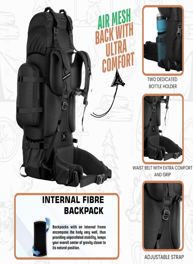 Hyper Adam 95L Rucksack with Detachable Bag & Rain Cover for Trekking & Travelling| Mountain Bags For Men & Women | Tough Back Support Hiking Backpack Military Grade Made Rucksack Bag (BLACK) - Image 5