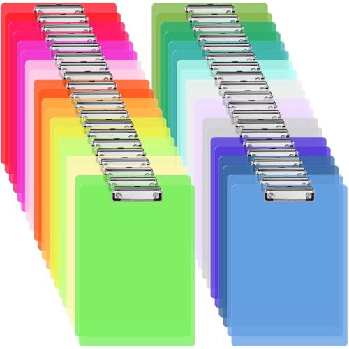UZLU 40 Pcs Plastic Clipboards Bulk 20 Assorted Colors 12.5 x 9 In Clear Colored Clip Board Standard A4 Letter Size Low Profile Clipboard Portable for Classroom Office Supplies Students Back to School - Image 1