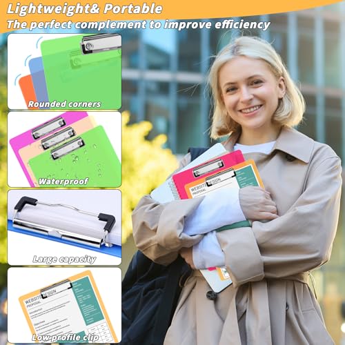 UZLU 40 Pcs Plastic Clipboards Bulk 20 Assorted Colors 12.5 x 9 In Clear Colored Clip Board Standard A4 Letter Size Low Profile Clipboard Portable for Classroom Office Supplies Students Back to School - Image 3