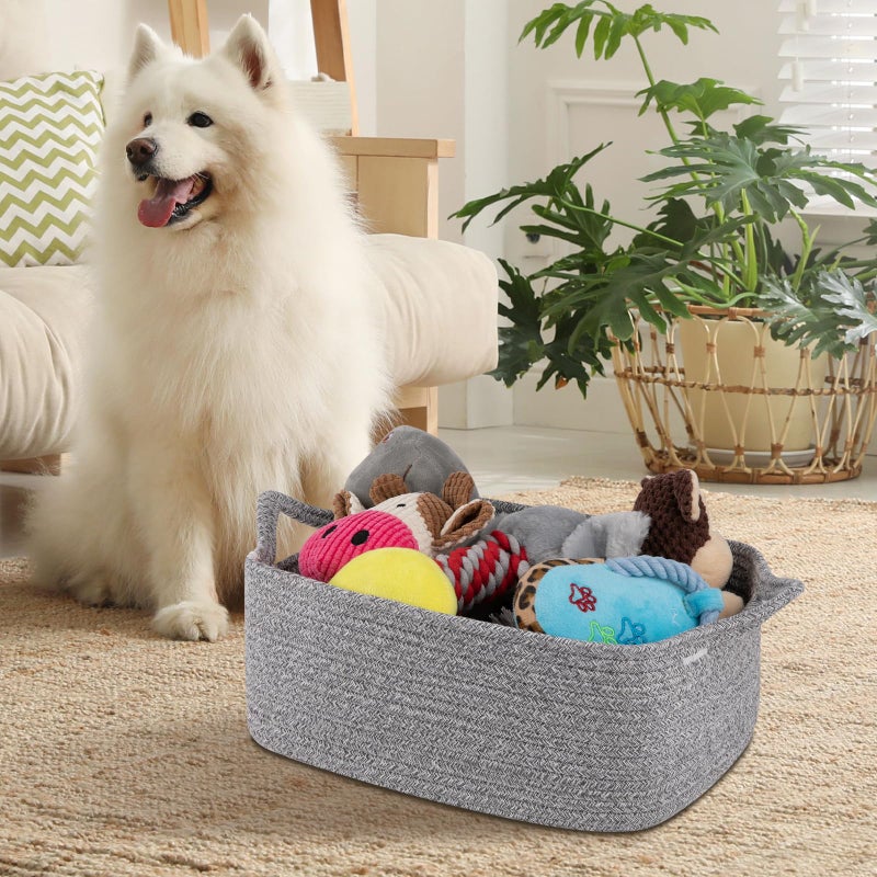OIAHOMY Woven Basket, Gift Basket Empty with Gift Bags and Ribbons, Rope Baskets for Baby Showers, Storage Baskets with Handles for Nursery, Pet Toy Organizer - Grey - Image 5