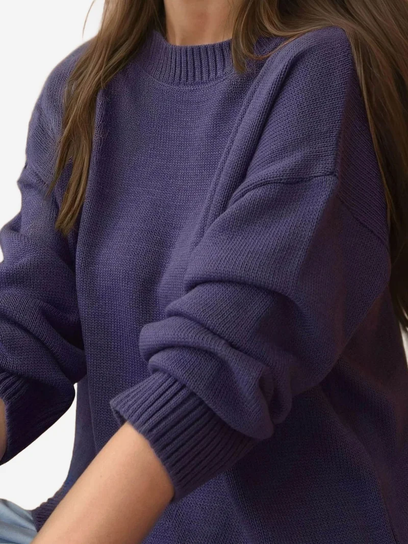 HICCUP Thick Knit Crew Neck Long Sweater