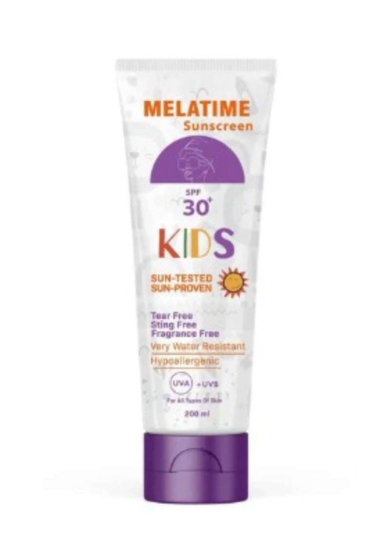 MELATIME Melatime Kids Sunscreen SPF 30 – Sun-Tested, Tear-Free, Fragrance-Free, Very Water Resistant – 200ml 