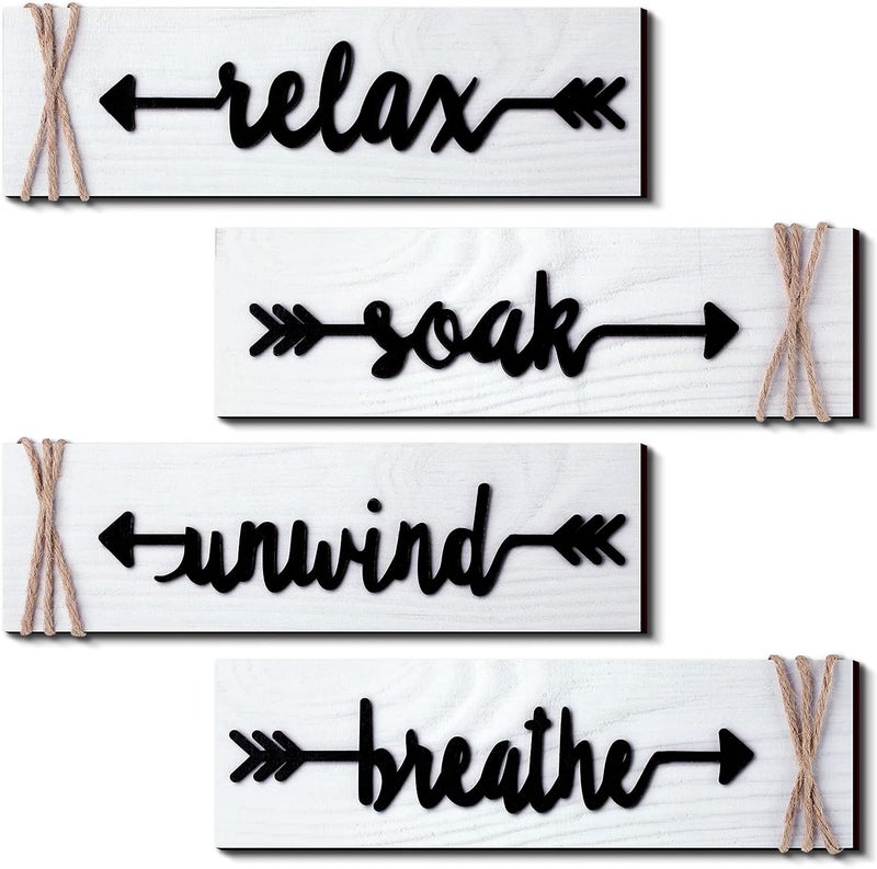 BPA 4 Pieces Bathroom Wall Art Signs - Soak, Relax, Unwind, Breathe - Image 1