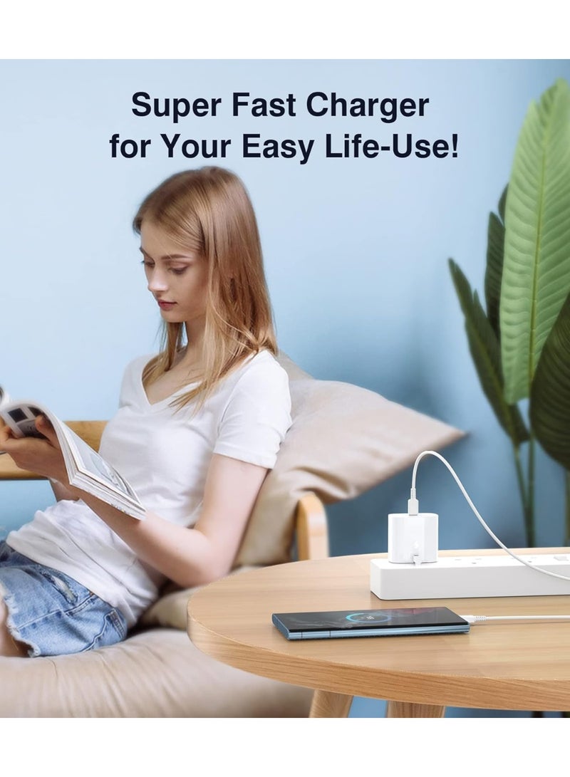 FLOWING شاحن سريع جداً 45 واط USB C - متوافق مع S24 S23 S22 S21 S20 Ultra، S24+ S23+ S22+ S21+، A53، A15، A 55، A54 - محول طاقة نوع C (أبيض) - Image 5