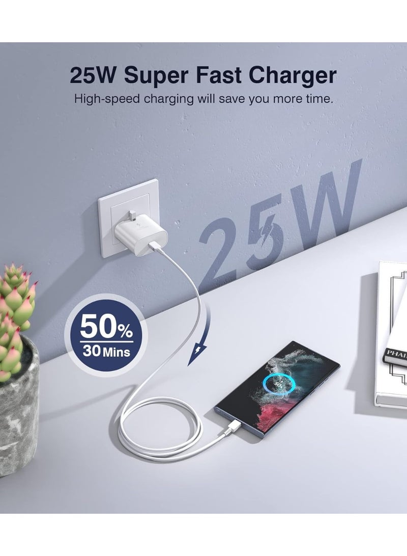 FLOWING شاحن سريع جداً 45 واط USB C - متوافق مع S24 S23 S22 S21 S20 Ultra، S24+ S23+ S22+ S21+، A53، A15، A 55، A54 - محول طاقة نوع C (أبيض) - Image 3