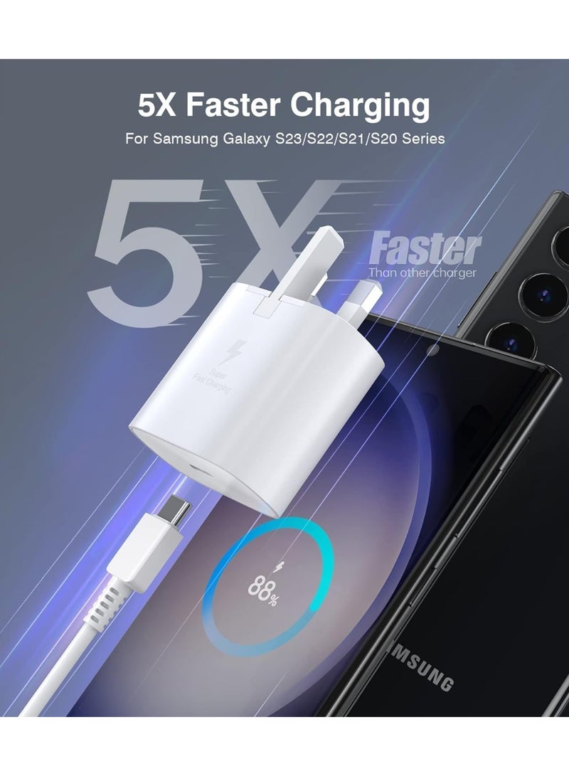 FLOWING شاحن سريع جداً 45 واط USB C - متوافق مع S24 S23 S22 S21 S20 Ultra، S24+ S23+ S22+ S21+، A53، A15، A 55، A54 - محول طاقة نوع C (أبيض) - Image 4