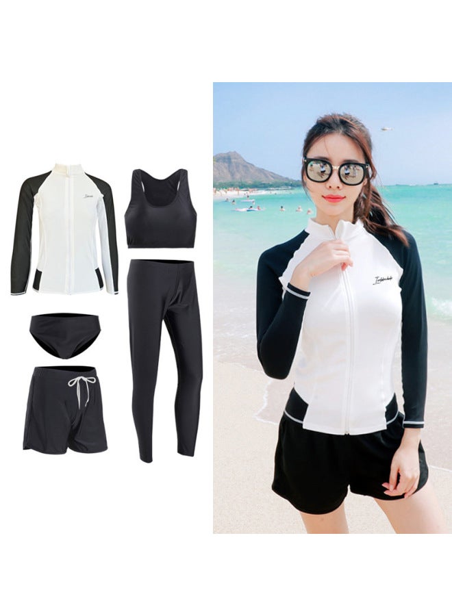 A Generation Of Men's And Women's Parent-child Swimsuit Long Sleeve Trousers Suit Black And White Color Matching Children's Swimwear Beach Cute