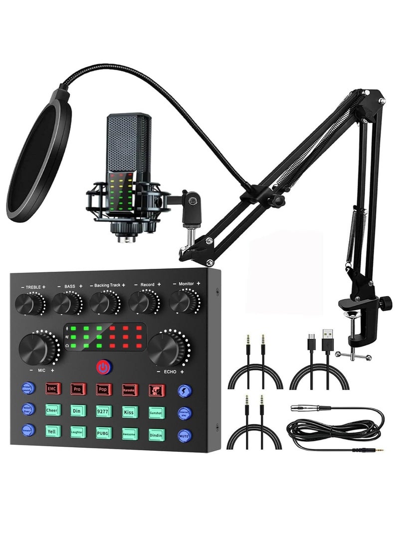 V8S-X Sound Card Upgrade BM-800A Condenser Microphone Set for Live Streaming Karaoke And Voice Recording Recording Sound Card, Voice Changer Device With Multiple Funny Sound Effect USB Audio Interface - Image 1
