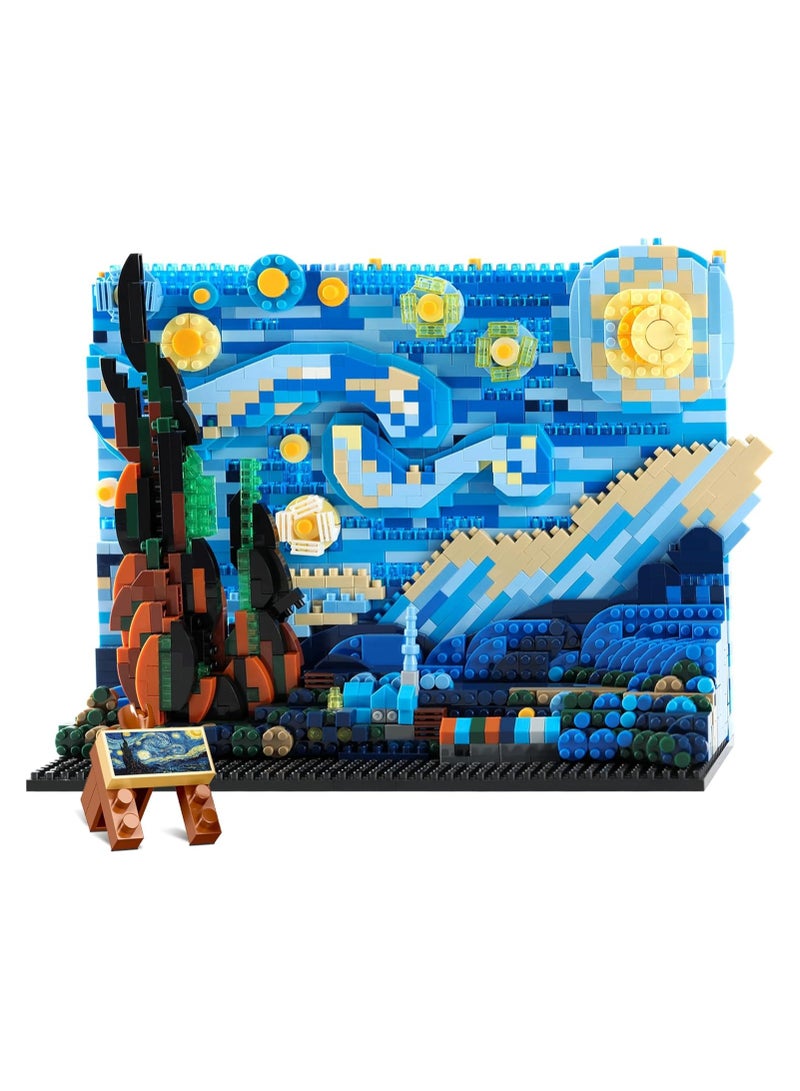 عام “مجموعة بناء صغيرة للكبار، “ليلة نجمية” زينة منزلية إبداعية وعرض DIY لطوب البناء - مجموعة نموذج بناء لعبة - 1858 قطعة” - Image 1