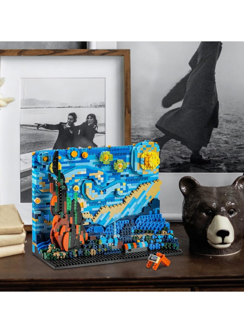 عام “مجموعة بناء صغيرة للكبار، “ليلة نجمية” زينة منزلية إبداعية وعرض DIY لطوب البناء - مجموعة نموذج بناء لعبة - 1858 قطعة” - Image 3