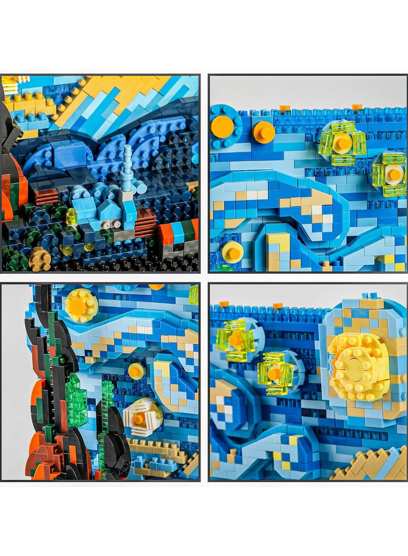 عام “مجموعة بناء صغيرة للكبار، “ليلة نجمية” زينة منزلية إبداعية وعرض DIY لطوب البناء - مجموعة نموذج بناء لعبة - 1858 قطعة” - Image 4