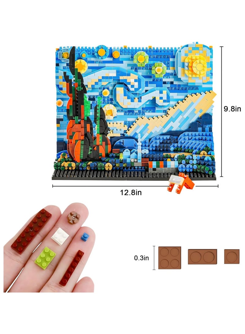 عام “مجموعة بناء صغيرة للكبار، “ليلة نجمية” زينة منزلية إبداعية وعرض DIY لطوب البناء - مجموعة نموذج بناء لعبة - 1858 قطعة” - Image 5