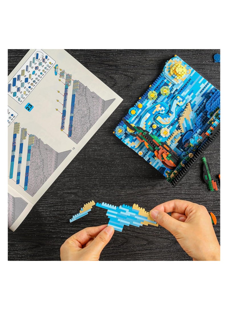 عام “مجموعة بناء صغيرة للكبار، “ليلة نجمية” زينة منزلية إبداعية وعرض DIY لطوب البناء - مجموعة نموذج بناء لعبة - 1858 قطعة” - Image 2