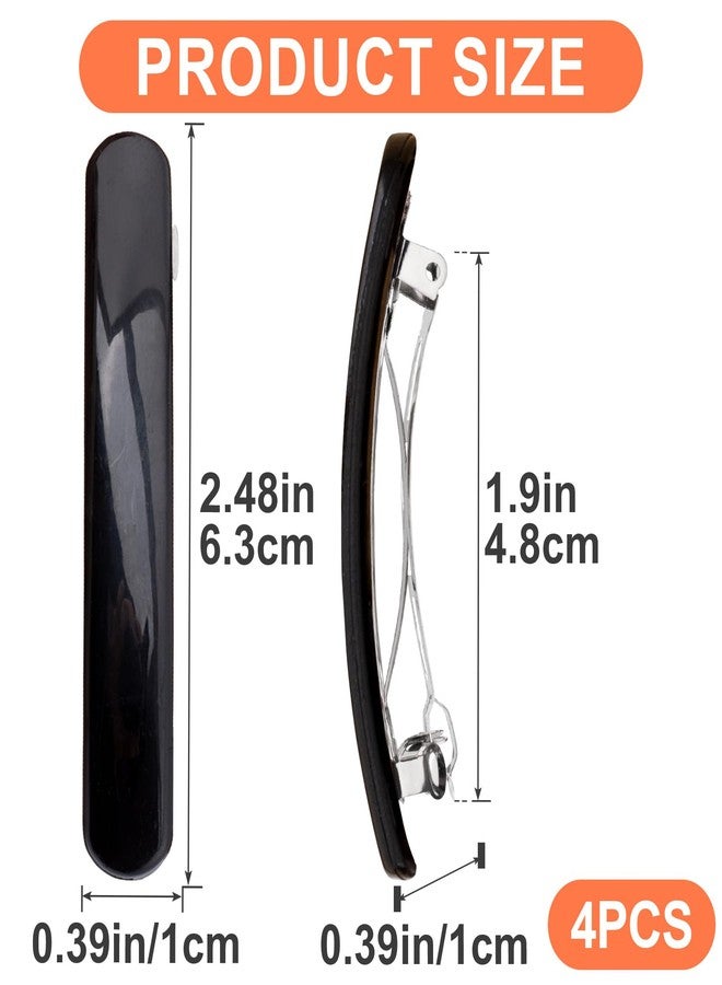 Winsyison 4pcs French Barrettes for Women, Non-Slip Head Oval Hair Clips, Curved Glossy Hairpins Styling Tool for Long Short Straight Curly Wave Hair- Black - Image 2