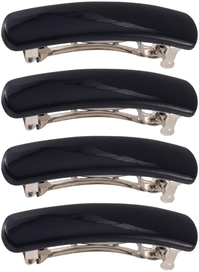 Winsyison 4pcs French Barrettes for Women, Non-Slip Head Oval Hair Clips, Curved Glossy Hairpins Styling Tool for Long Short Straight Curly Wave Hair- Black - Image 1