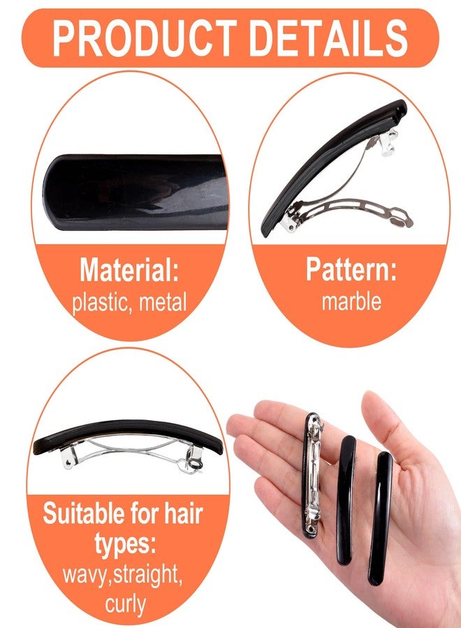 Winsyison 4pcs French Barrettes for Women, Non-Slip Head Oval Hair Clips, Curved Glossy Hairpins Styling Tool for Long Short Straight Curly Wave Hair- Black - Image 3