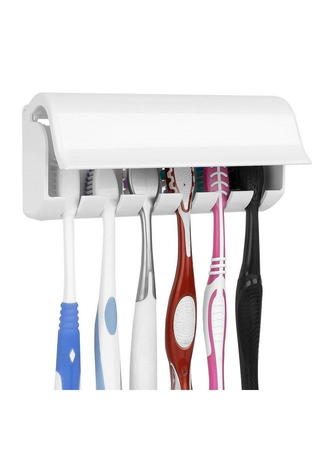 Linkidea Wallmount Toothbrush Holder with Cover for Shower, RV Cabinet Organizer, Plastic Self Adhesive 6 Slots Tooth Brush Hanger Compatible with Oral-B CrossAction, Colgate Extra Clean - Image 1