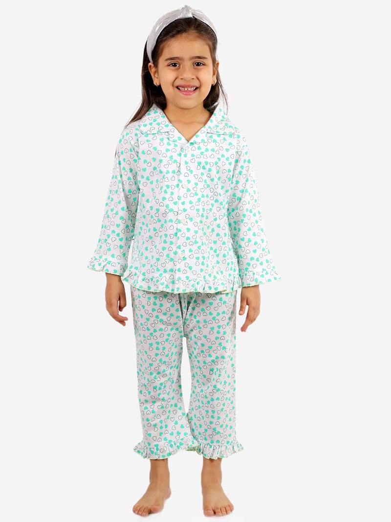 superminis Baby Girl's Printed Hosiery Cotton Full Sleeves Night Suit with Frill On Pajama Set T Shirt and Pyjama, Pack of 2 (2-3 Years, Heart and Star), Multicolor - Image 3