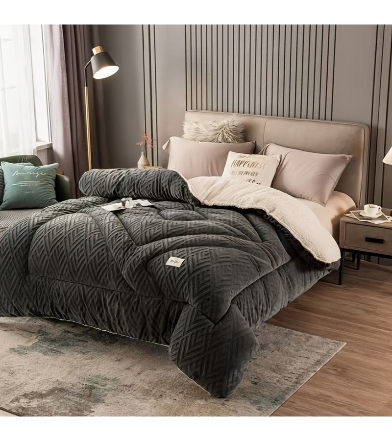 Pink Series Milk Velvet Quilt Winter Thick Warm Bedroom Ambiance AB Sides Soft Touch Comfortable 78.74 By 78.74 Inch Beige - Image 1